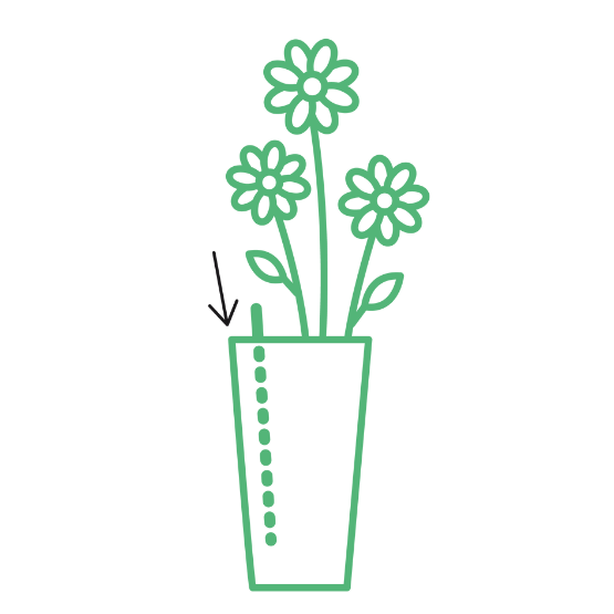 icono de color verde representando la varita flaska green en un florero con flores