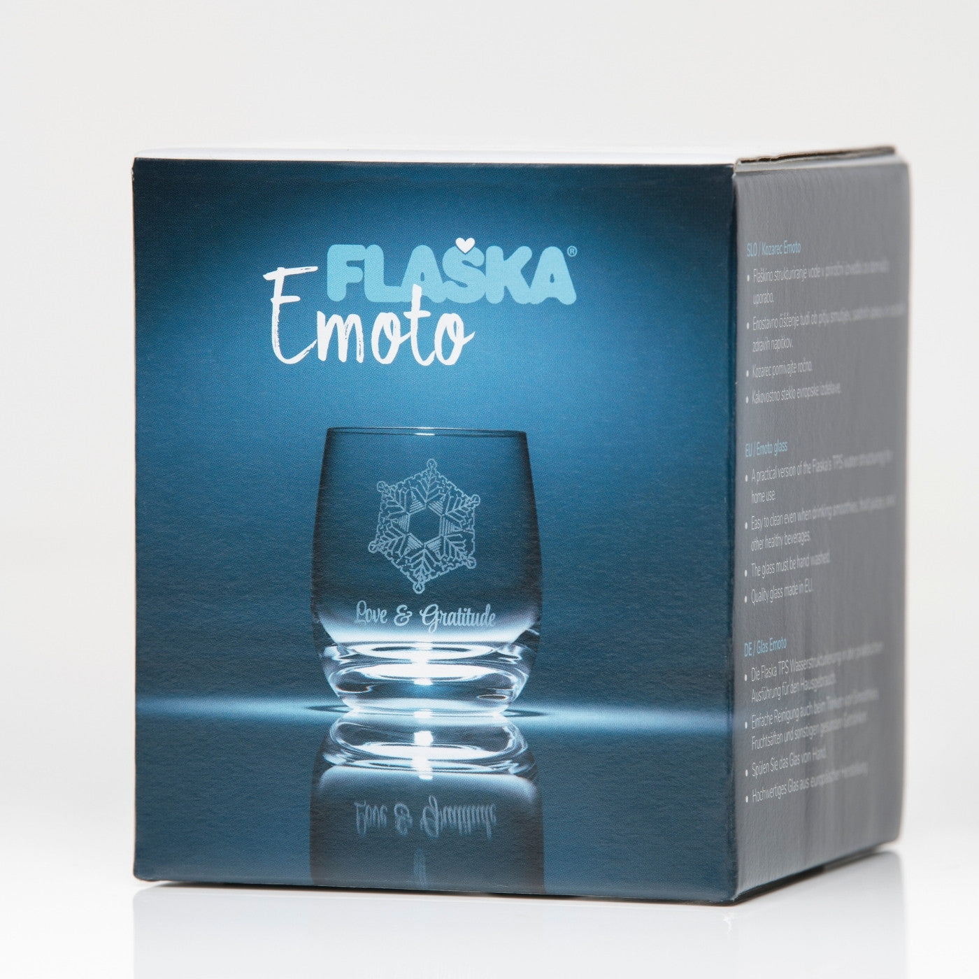 caja vaso de agua de cristal flaska motivo cristal de agua masaru emoto amor y gratitud
