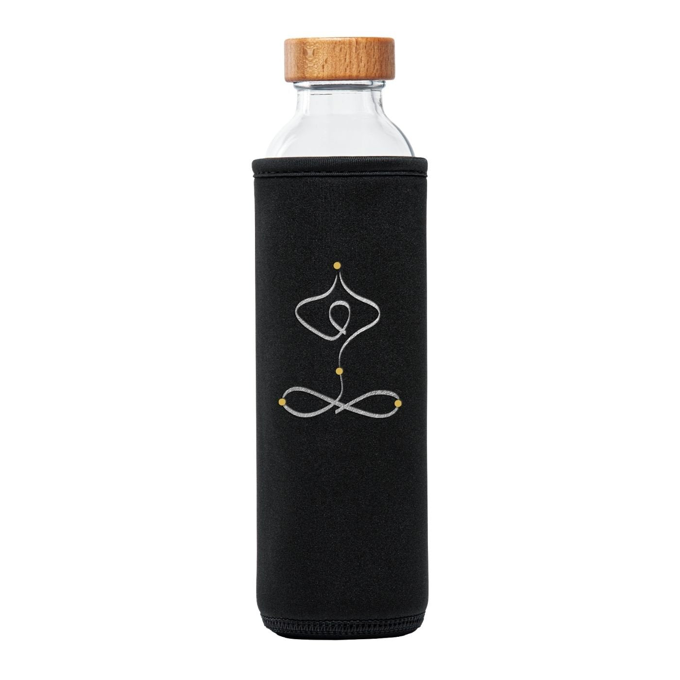 botella de agua de cristal Flaska con tapón de rosca y funda protectora de neopreno con diseño de yoga Calm