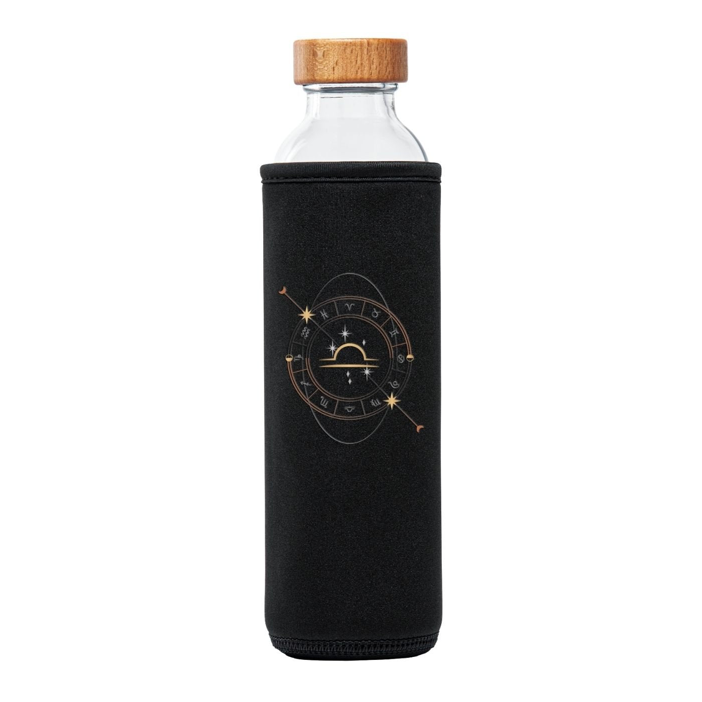 botella de agua de cristal Flaska con tapón de rosca y funda protectora de neopreno con diseño de símbolo del zodiaco Libra