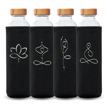 botellas de agua de cristal Flaska con tapón de rosca y funda protectora de neopreno con diseños de yoga