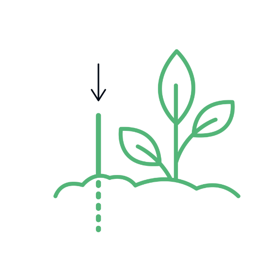 icono de color verde representando la varita flaska green plantada en el tierra junto a un arbusto
