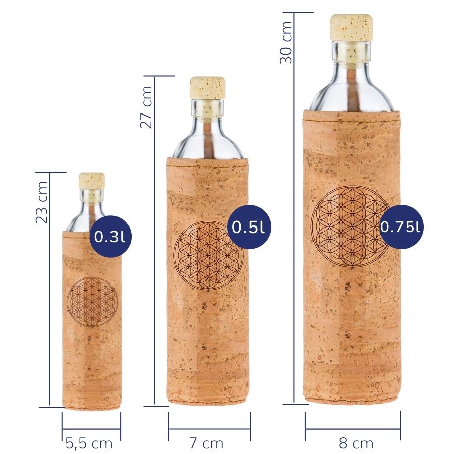 tamaños de la botella reutilizable de vidrio Flaska diseño flor de la vida