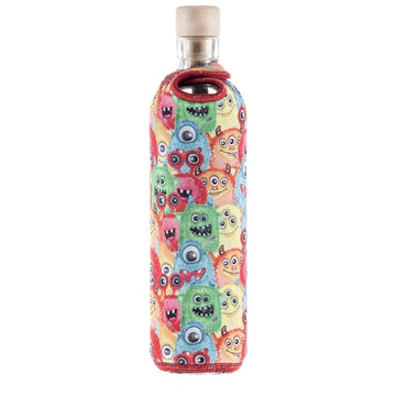 botella reutilizable de vidrio flaska con funda de neopreno diseño monstruos