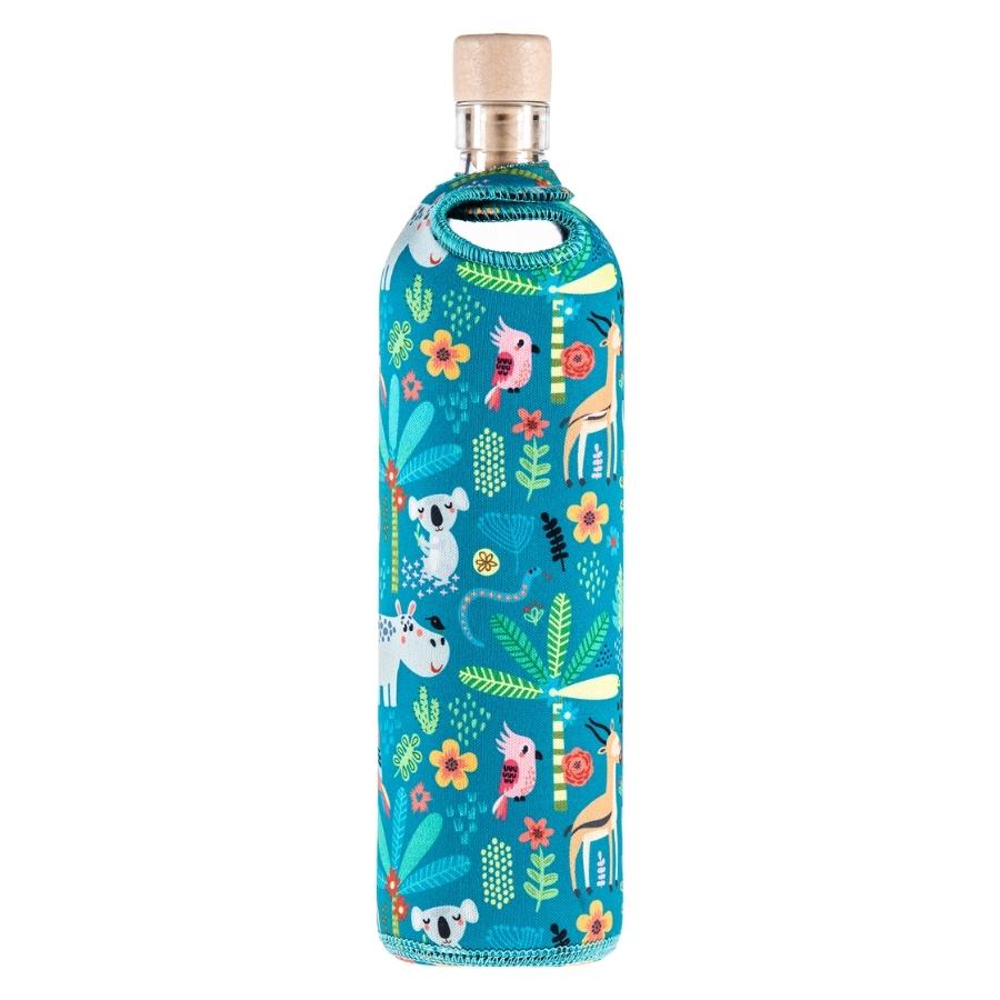 botella reutilizable de vidrio flaska con funda de neopreno diseño animales