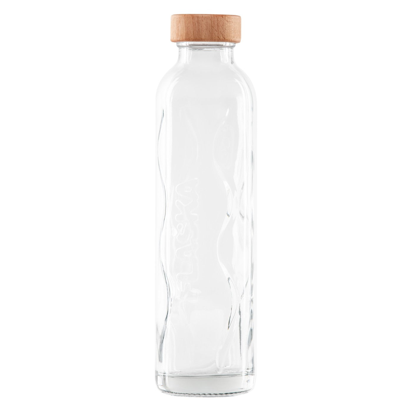 botella de agua de cristal flaska de rosca sin funda con tapon de madera