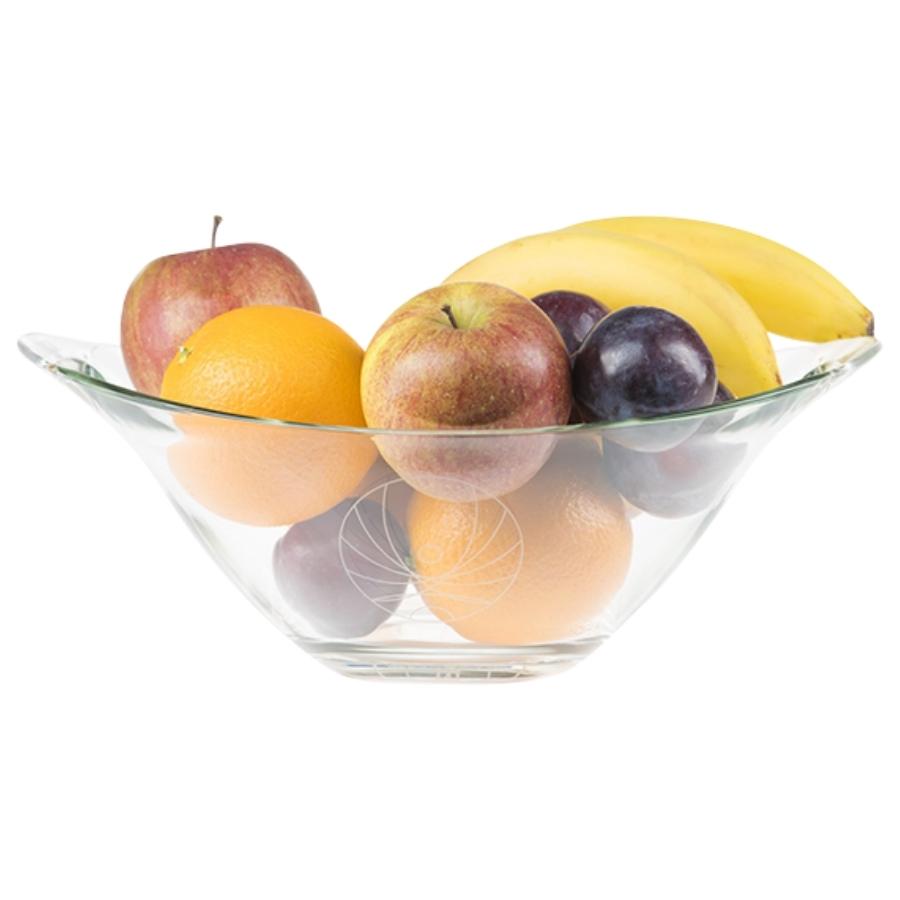 frutero de cristal flaska con diferentes frutas