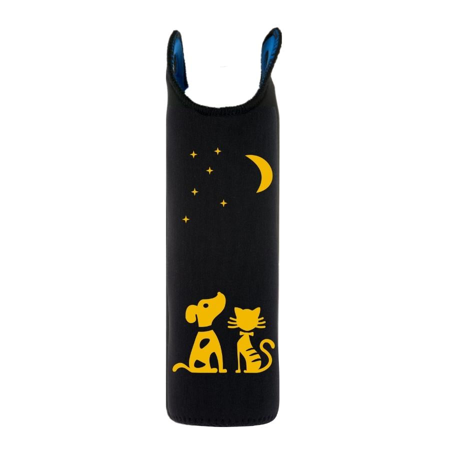 funda de neopreno negra con diseño perro y gato mirando a la luna