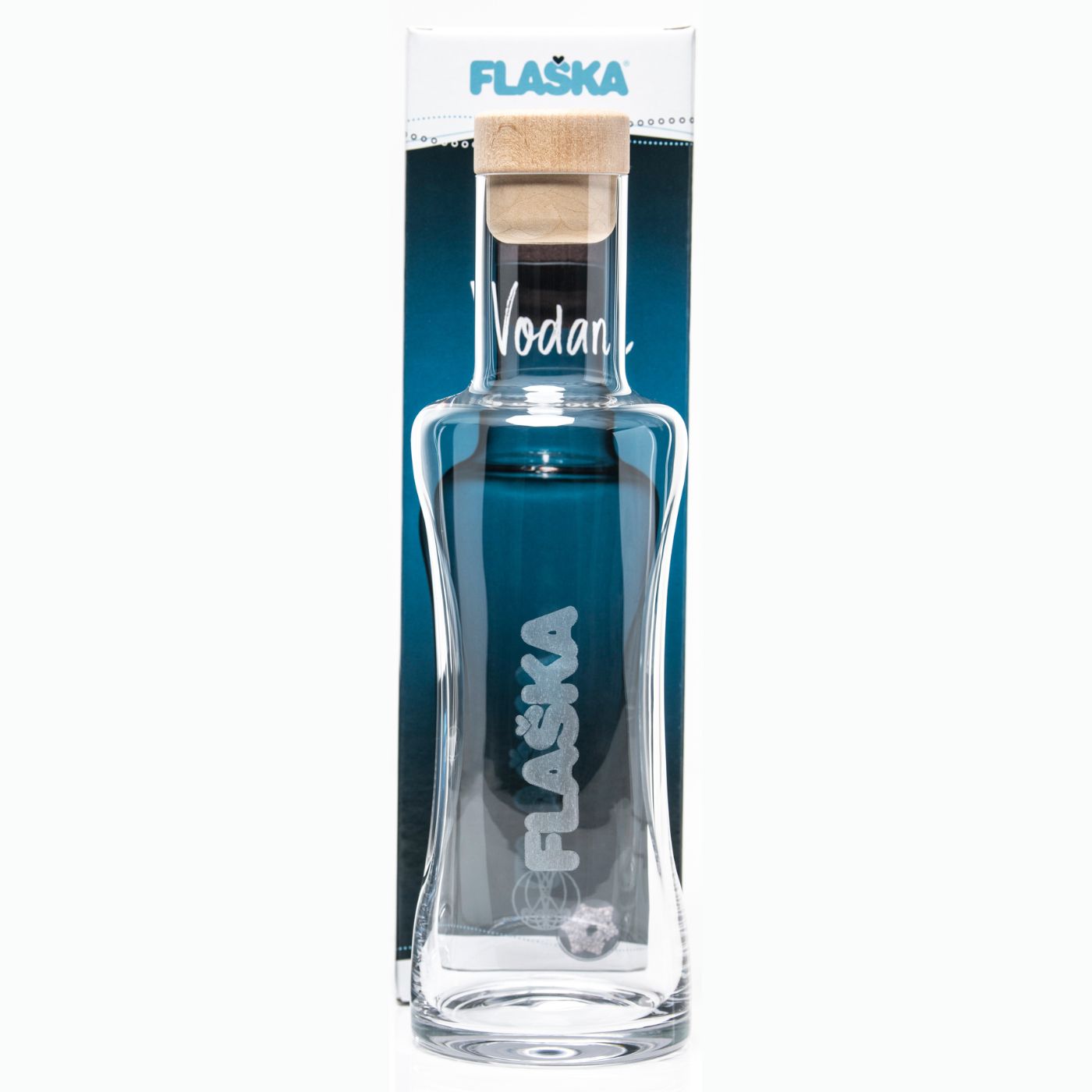jarra de cristal Flaska Vodan de 1l delante de su caja