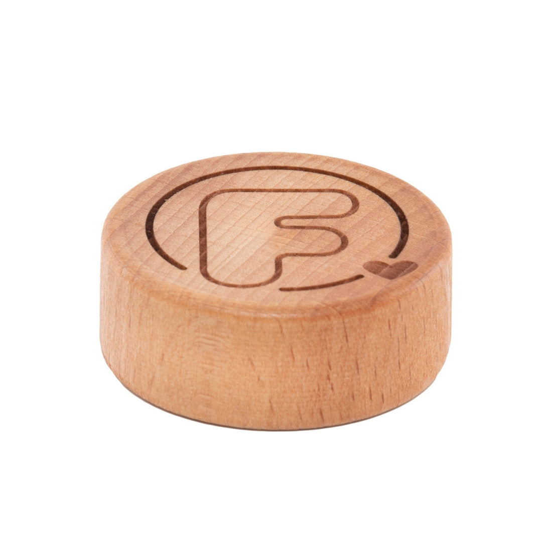 tapon circular de madera con logo flaska