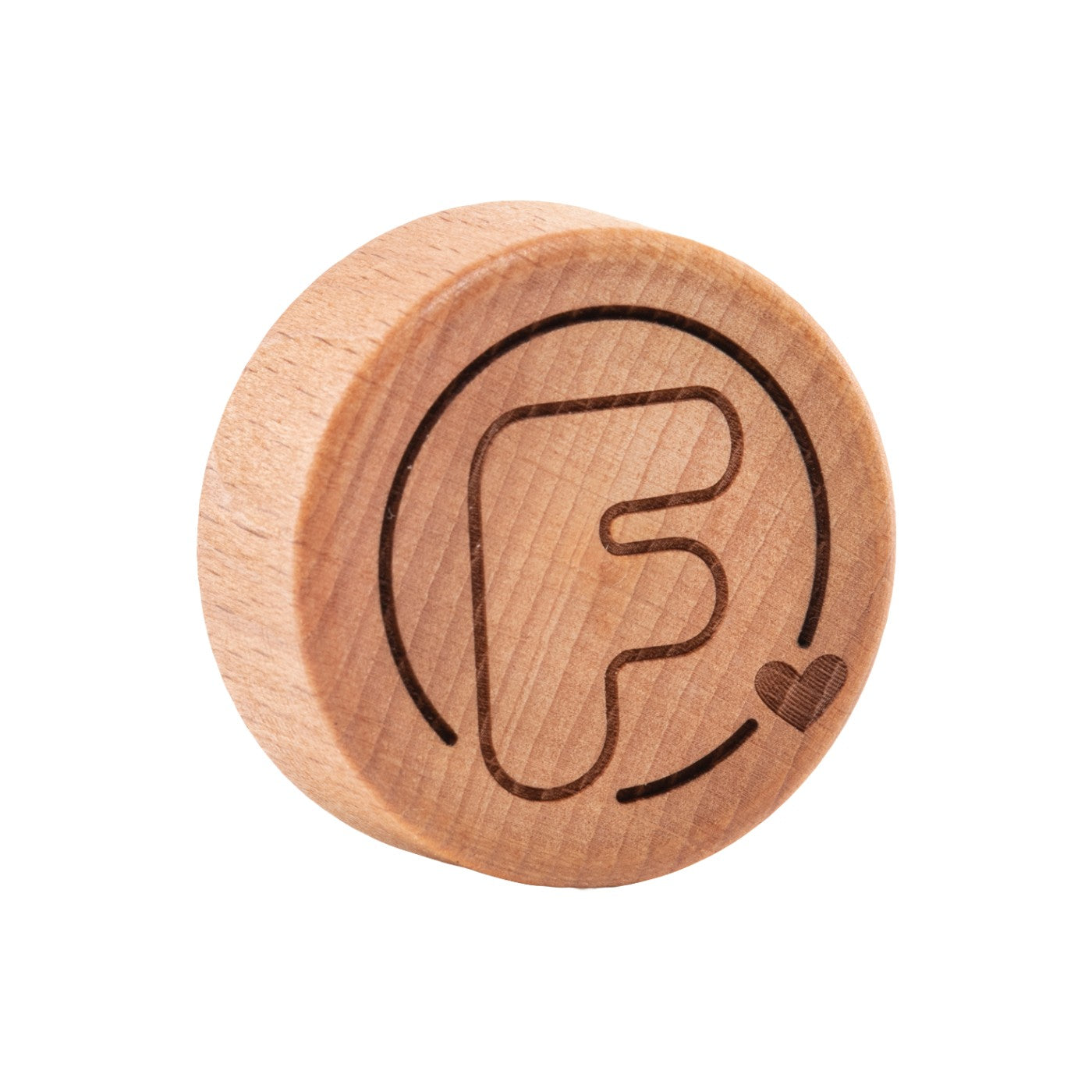 tapon circular de madera con logo flaska